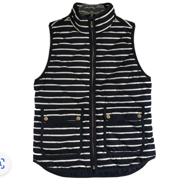 J. Crew Vest Navy Striped Quilted Down Vest Sleeveless Jacket 02727 - Picture 3 of 16
